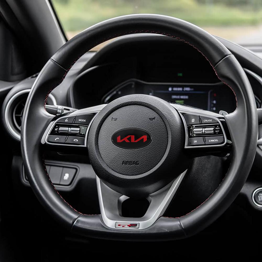 1Pcs Car ABS Carbon Fiber Logo Steering Wheel Badge Cover Sticker For KIA Rio Ceed Sportage Cerato Soul Sorento Picanto Optima