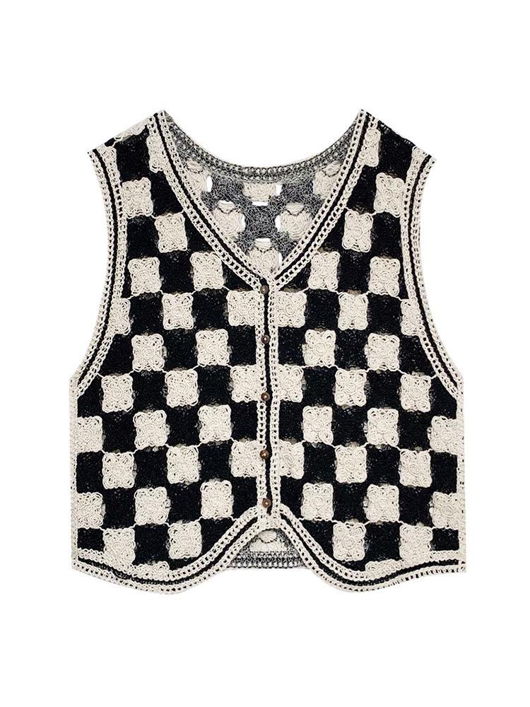 Women's Crochet Checkered Vest: Sleeveless, Loose, Lightweight Top for Spring & Autumn