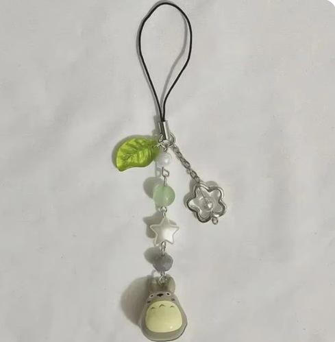 Cute Rilakkuma Bear Bell Matching Phone Charms Handmade Totoro Cat Star Hanging Chain Beaded Pendant Cardbook Keychain Gifts