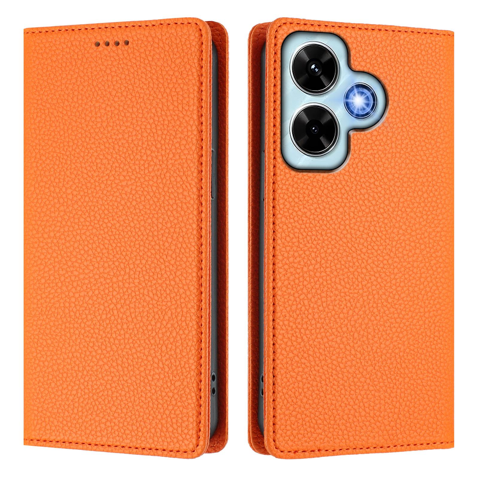 

For Xiaomi Redmi Note 13 4G Wallet Case RFID Blocking Litchi Texture Leather Mobile Cover Orange