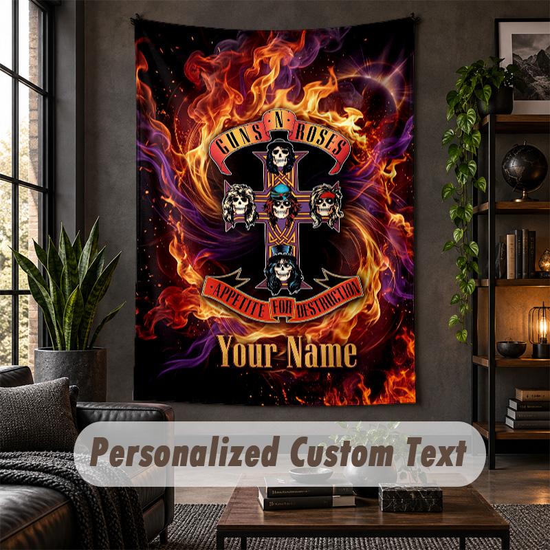Personalized Wall Tapestry,Guns N’ Roses Custom Text, Soft Fabric Wall Art For Indoor Decoration