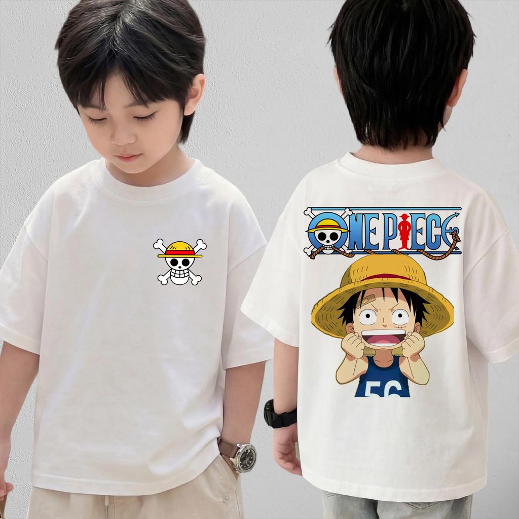 One Piece Cute Chibi Character Print Cotton T-Shirt  Kids Clothes 2026 Summer Short-Sleeve Casual Tee Tops