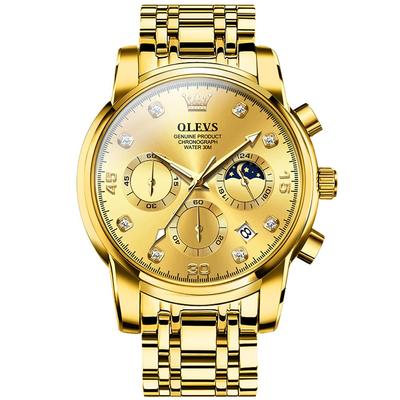 OLVES Watch Fashionable Popular Quartz Watch Gold Band Watch for Men Casual Analog Waterproof Watch Business Watch Men Watch Cool Chronograph Metal