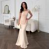 Spring and Summer New European and American Women's Clothing Square Neck Short Sleeve Waist Dress Skinny Pleated Hip Wrap Long Dress