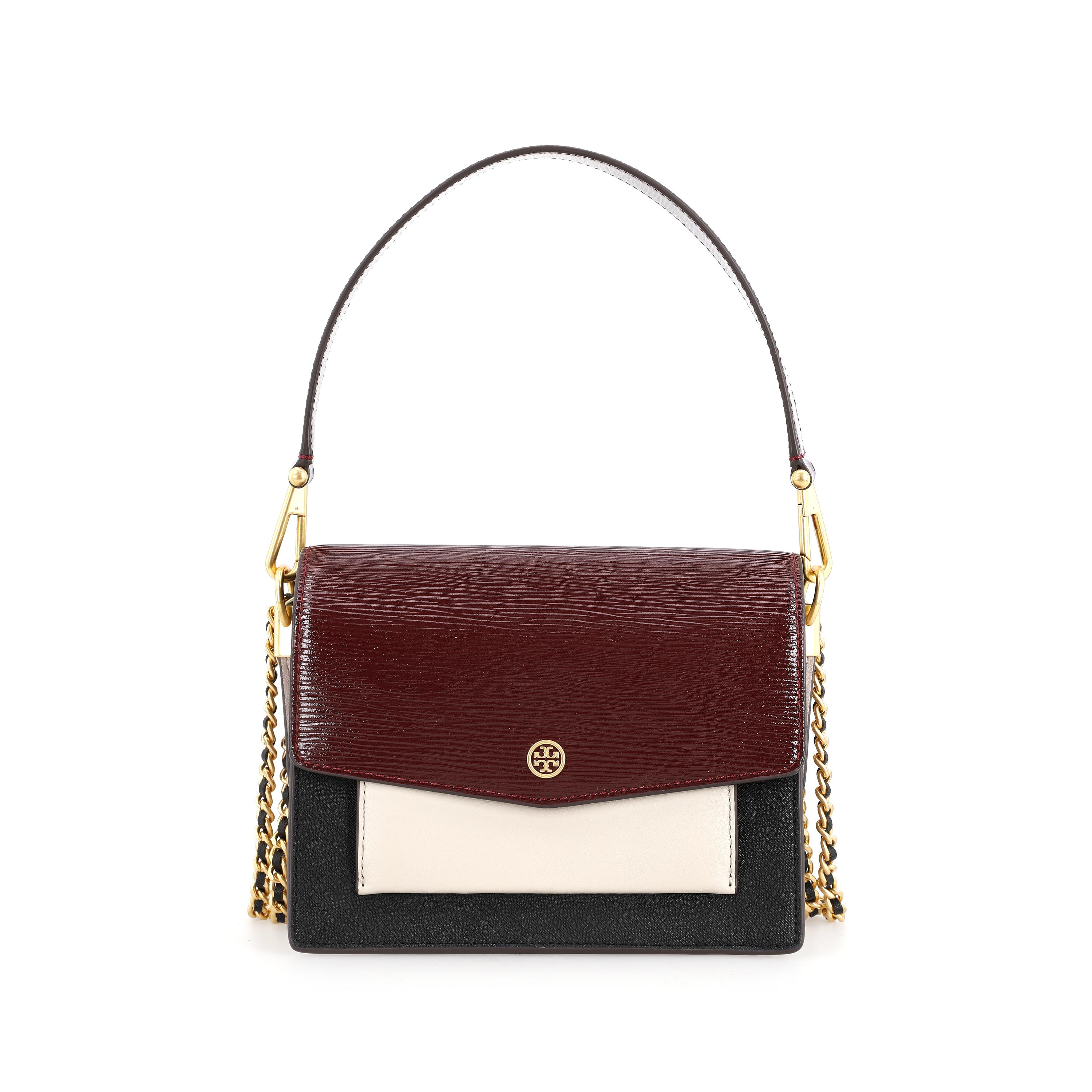

Tory Burch Robinson Color Block Chain Flap Leather Tote Crossbody Shoulder Bag Women bags Brown Red 74610-006 Basic Set (Bag+Dust Bag)