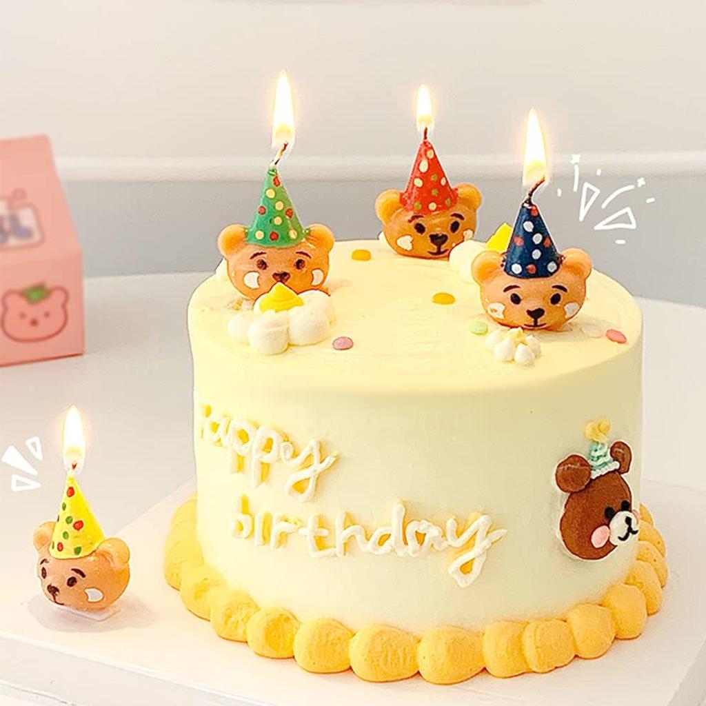 Bear Birthday Candles Cute Bear with Birthday Hat Candles Cartoon Bear Candles for Birthday Cake Decoration Wedding Bear Candles