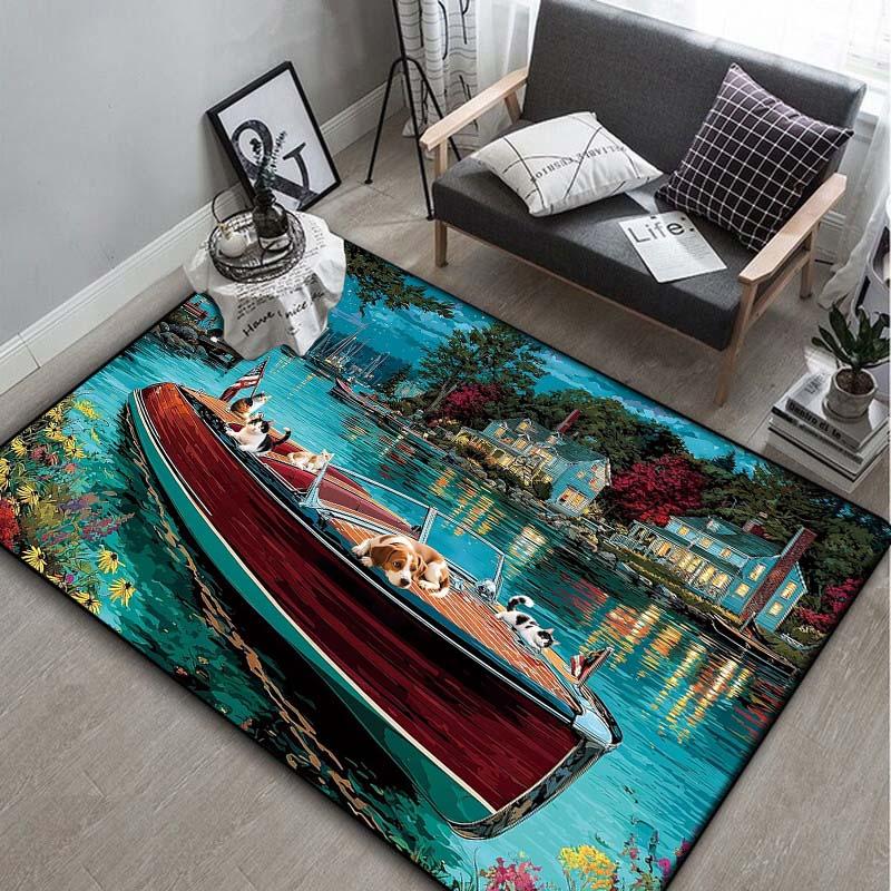 

Boat Cats Dogs Lake Area Rug, Pet Scenery Floor Mat 40x60cm( 15x23in )