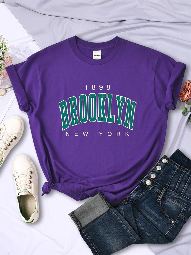 1898 Brooklyn New York Print Womens Short Sleeve Vintage Fashion Casual T-Shirts All-math Crewneck Breathable Female Clothing