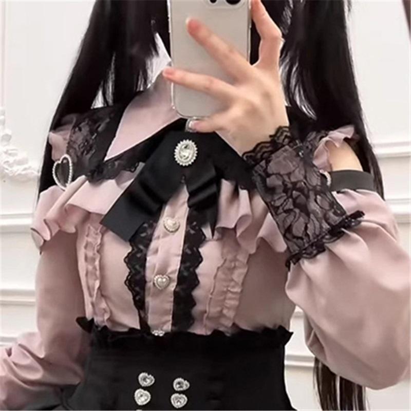 JK Rock Japanischer Stil Lolita Y2K Süß Schuluniform Bluse Oberteil Kleid Dunkelheit Outfit Damen Mädchen Mottoparty