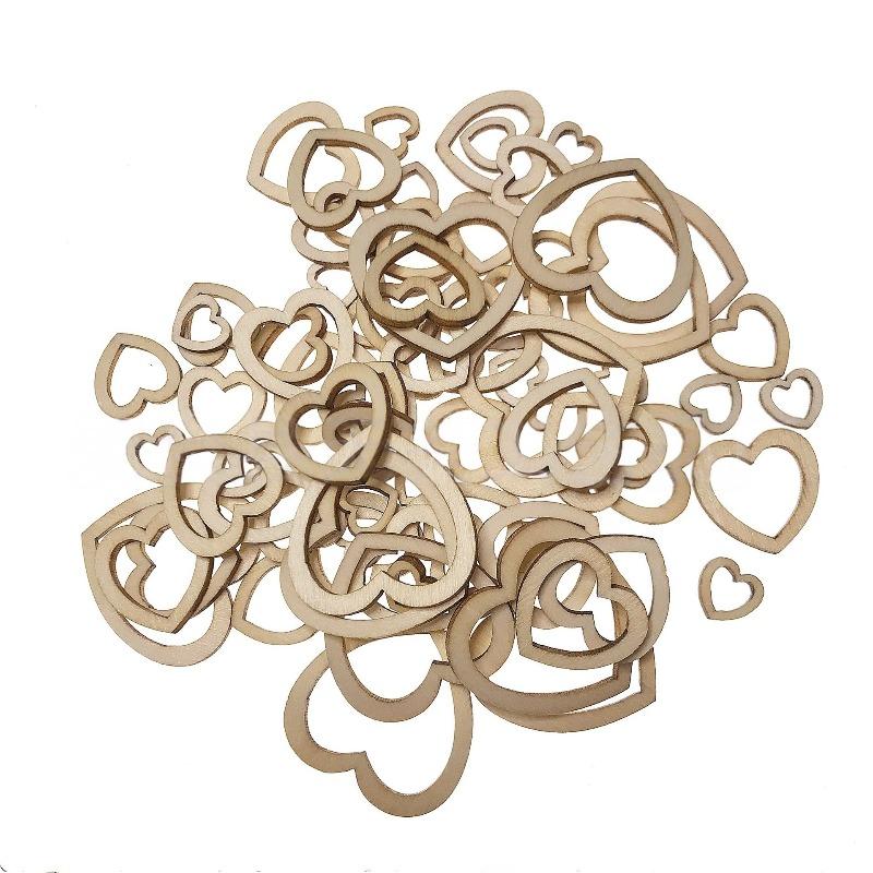 100PCS 20MM Heart Slices Hollow Wooden Heart Love Rustic Decoration Wedding Table Confetti Slices Rustic Embellishments