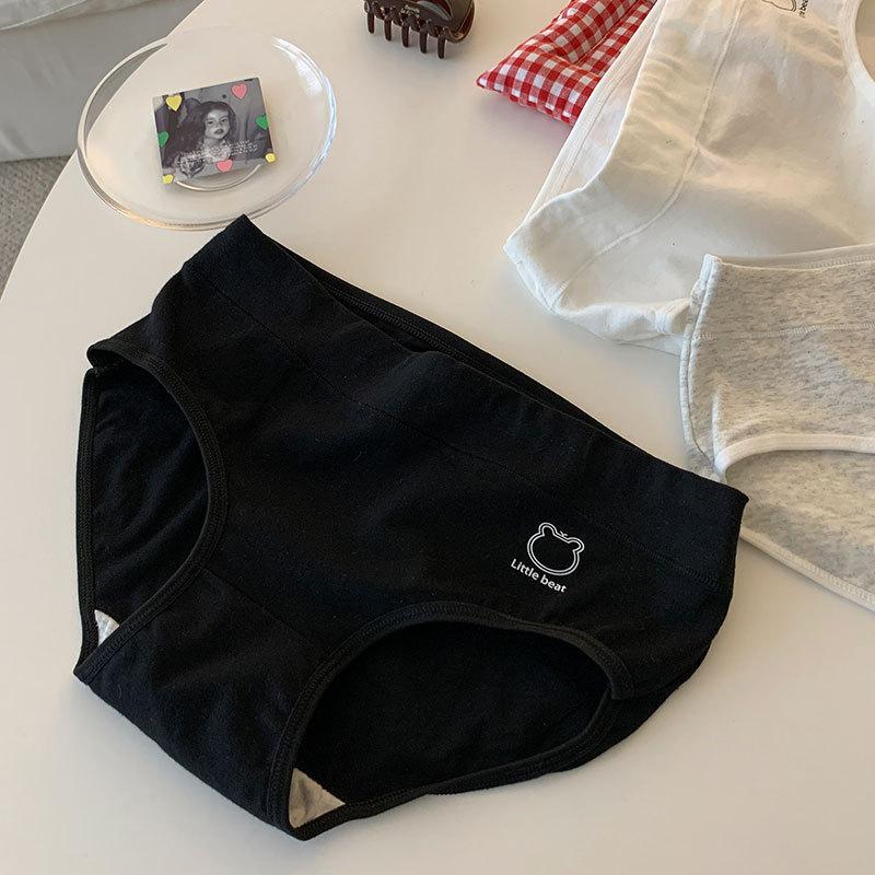 

Ladies Spring and Summer Simple Lovely Bear Pure Cotton Color Comfortable No Trace Low Waist Briefs L чёрный