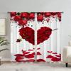 2pcs Romantic Red Rose Heart Printed Curtains, Love-Themed Design, Light-Filtering Fabric, Perfect for Bedroom Living Room Windo