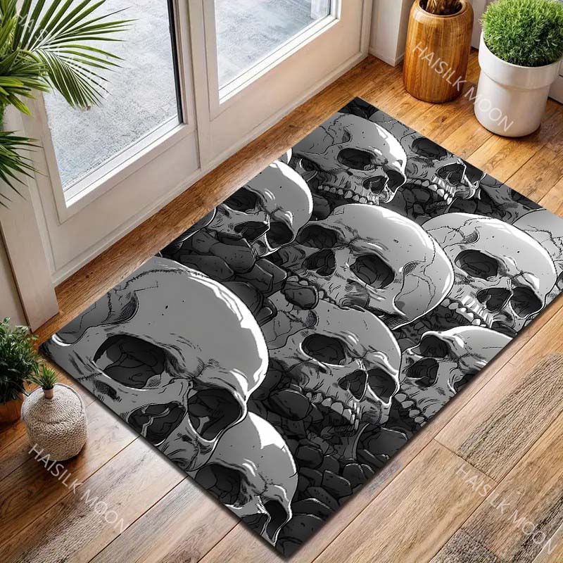 Black Art Skull Printing Carpet for Living Room Bedroom Bedside Floor Mat Sofa Table Area Rugs Home Decor Halloween Gift