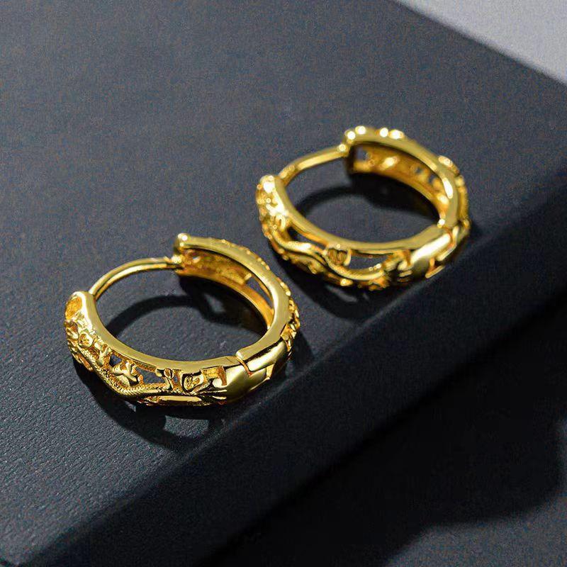 Genuine 18k Gold Color Hollow Stud Earring for Women Bride Wedding Daily Wear Gold Plated Earring Jewelry Gifts
