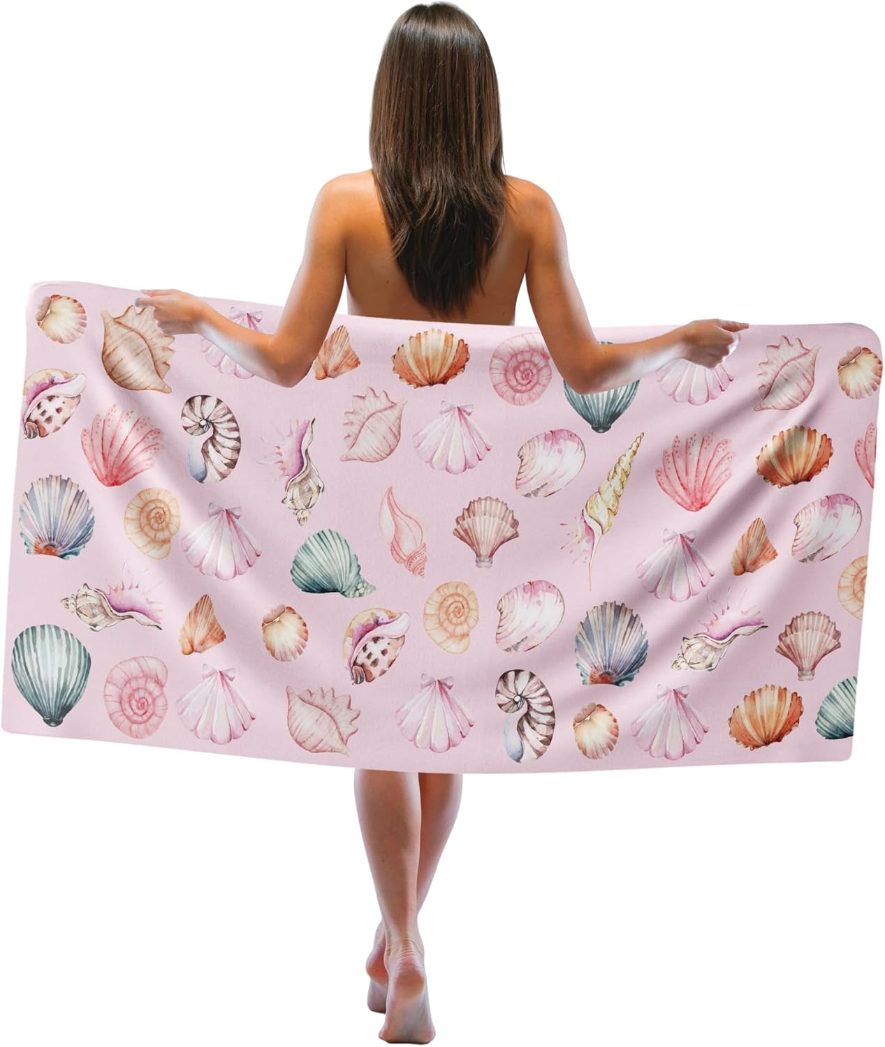 

Pink Coastal Seashell Beach Towel, Preppy Seashell Sand Beach Towels Gifts for Women Girls,Pink Coastal Sea Shell Quick Dry Bath W40*H60(CM)