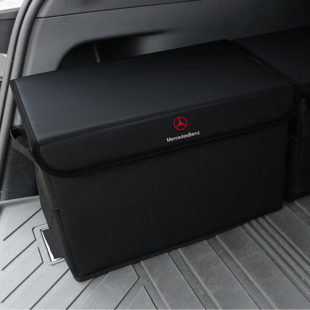 Large Capacity Car Trunk Storage Box Leather Organizer Auto Interior Stowing Tidying Accessorie For Mercedes Benz AMG Badge Logo