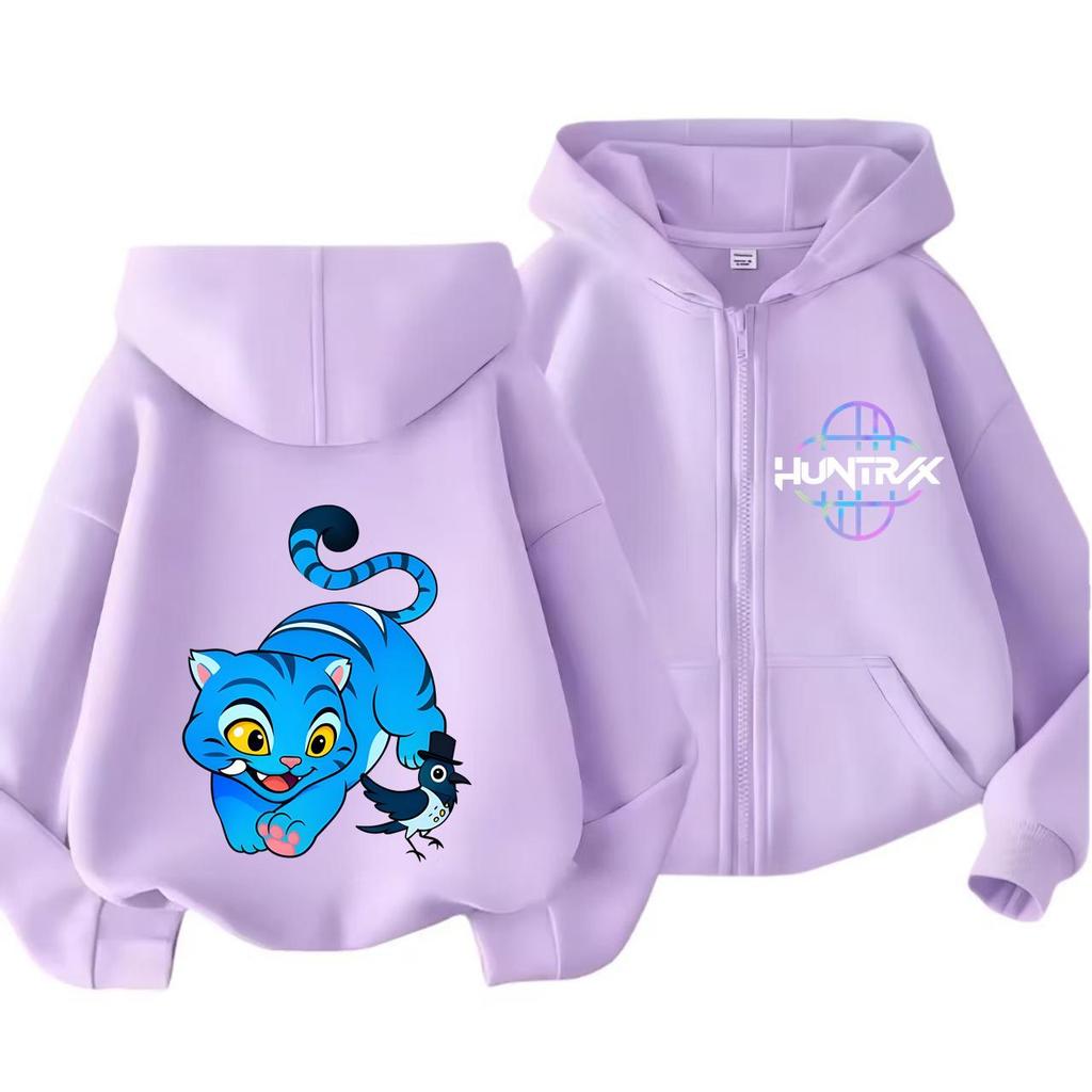 Moletom com Capuz e Zíper Kpop Caçadores de Demônios Infantil Huntrix Rumi Zoey Desenho Animado Moda Moletom com Zíper Menino Menina Tops Casuais Roupas Infantis Presente