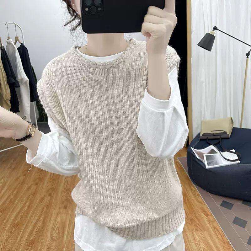 

Trendy Autumn Knit Vest & White T-Shirt Two-Piece Set 2XL (Approx. 145-160 lbs)
