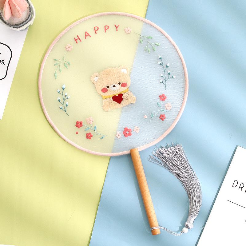 DIY Anfänger Sommer Stickset: Runder Fächer im antiken Stil mit Su-Stickerei und Bandstempel