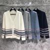 TIME BREATHE Cardigan a V in Maglia a Occhi di Uccello Unisex - Primavera/Autunno