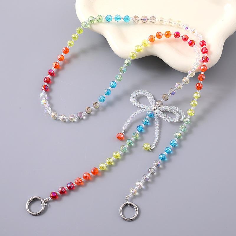

Vintage Rainbow Bow Pendant Bead Mobile Phone Chain Crossbody Chain Wrist Strap Charm Lanyard Camera Hand Strap