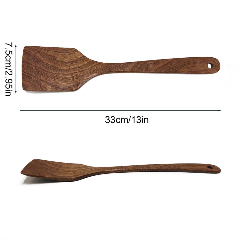 Wooden Spatula Kitchen Cooking Spatula Turner Long Handle Flat Frying Spatula Nonstick Stirring Spurtle Spatula for Mixing