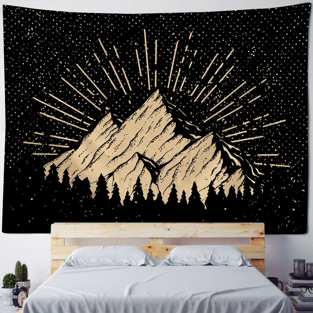 Mountain Starry Sky Tapestry Hippie Bohemian Wall Hanging Living Room Home Aesthetics Fabric Decoration Background Poster