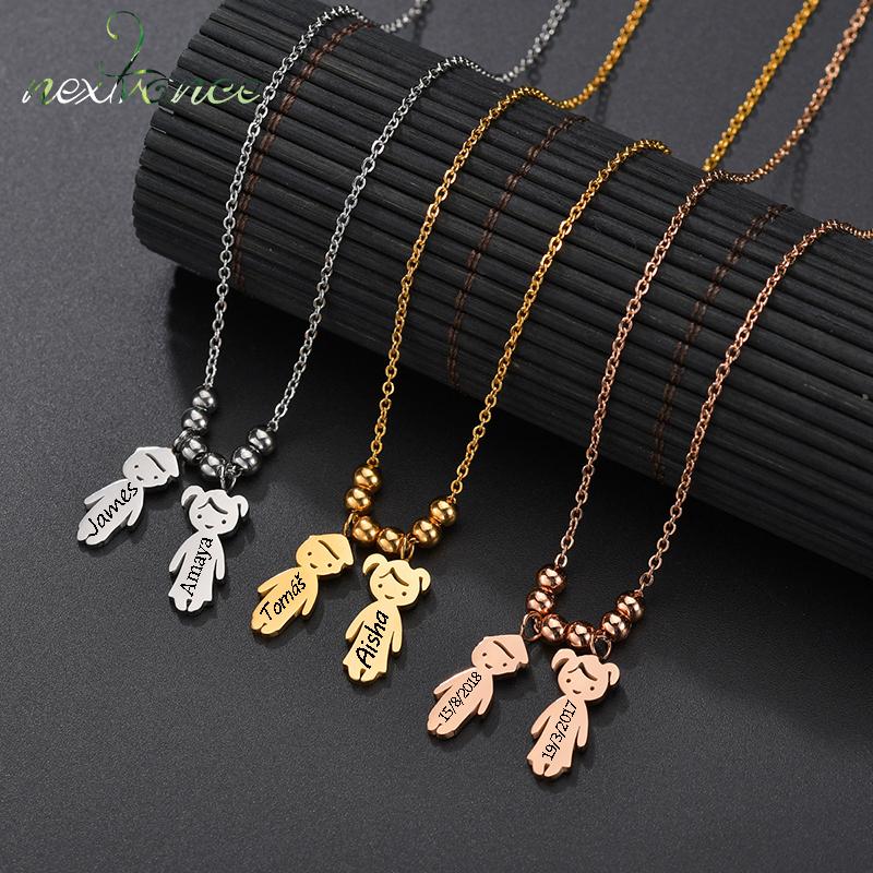 Nextvance Stainless Steel Date Child Baby Boy Girl Engrave Necklace Family Gold Color Pendant for Birthday Memorial Gift