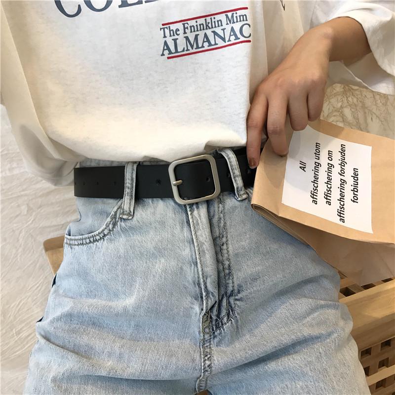 Women's Korean Style Square Buckle Belt - Black Casual Fashion Accessory