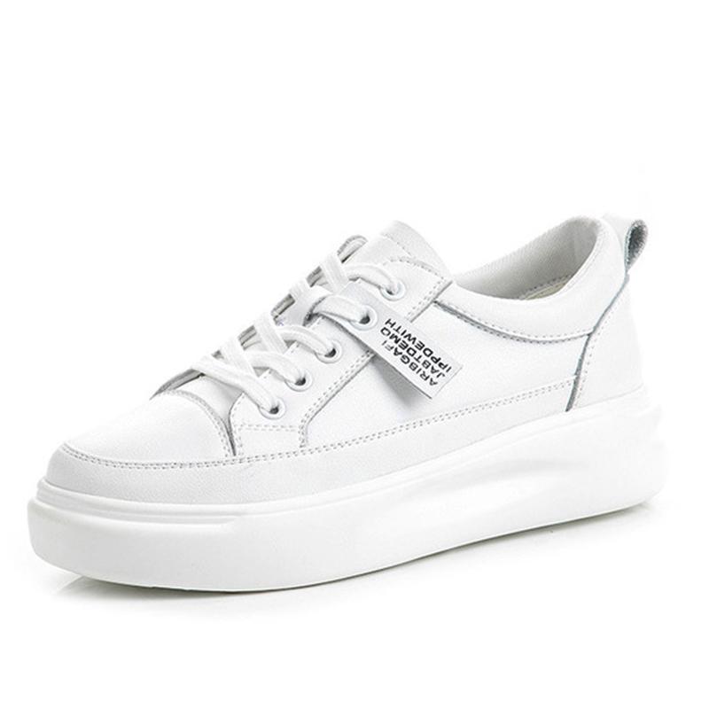 Women Sneakers Big Size 41 Casual Breathable New High Quality Leather Beige White Female Platform Vulcanized Women Shoes