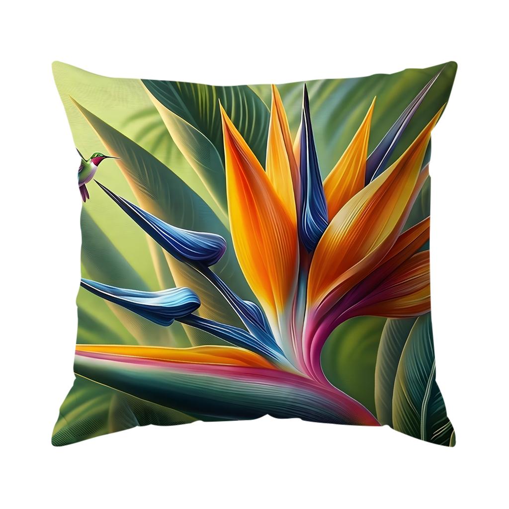 Tropical Plant Bird Of Paradise Floral Cushions Pillowcase Polyester Cushion Cover Throw Pillow Pillowcover Home Car Sofa Decor