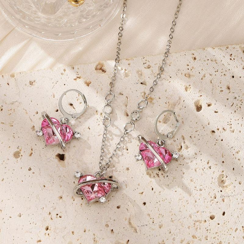 Simple Retro Elegant Exquisite Pearl Diamond Double Beaded Personalized French Collarbone Necklace Stud Earrings Set