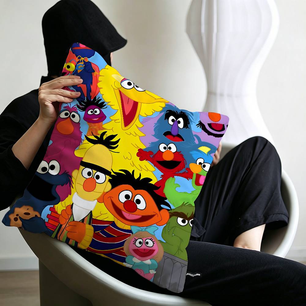 S-Sesame Street TV Cute Cartoon Pillow Covers Cartoon Sofa Decorative Home Double-sided Printing Short Plush Cute Cushion Cover