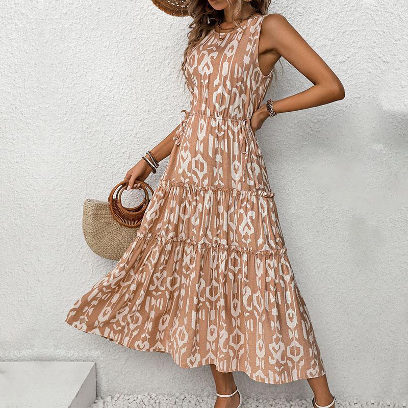 

2025 новое простое повседневное платье в отпускном стиле без рукавов с абстрактным геометрическим принтом XL