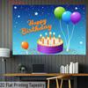 2D Birthday Cake Balloon Backdrop 2D Confetti Star Photo Background for Themed Shoot
