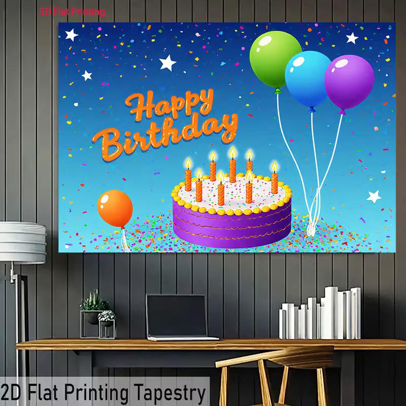 2D Birthday Cake Balloon Backdrop 2D Confetti Star Photo Background for Themed Shoot