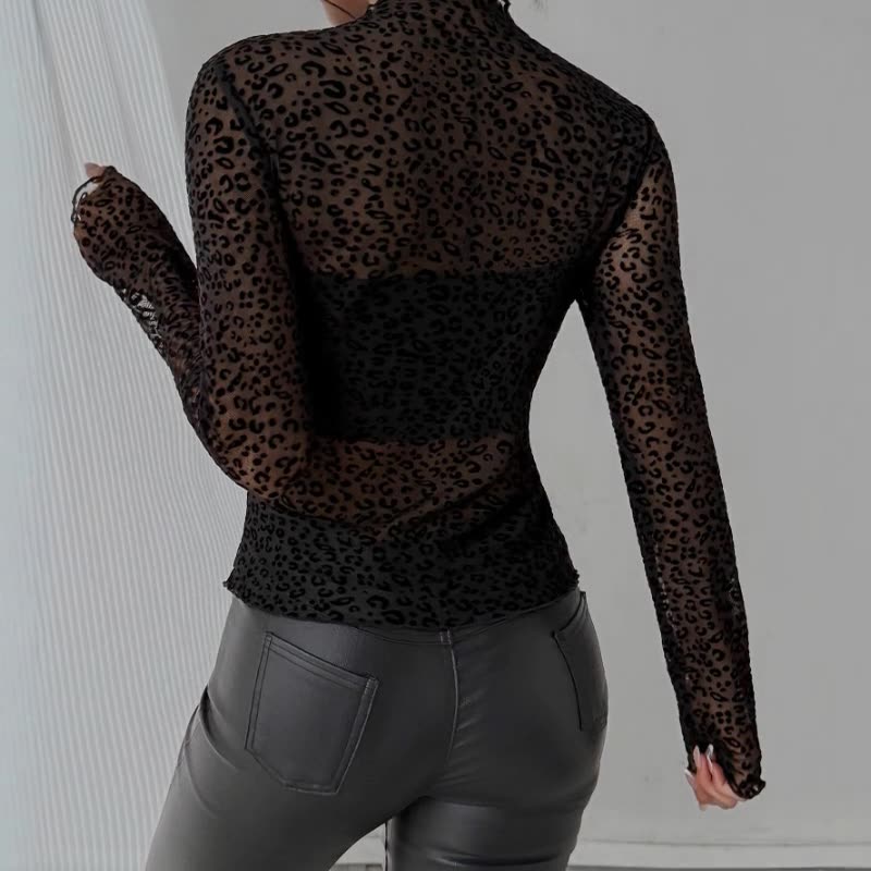 Autumn/Winter New Arrivals: Slim Fit Long Sleeve Mesh Turtleneck Blouse  Oversized Casual Top for Women