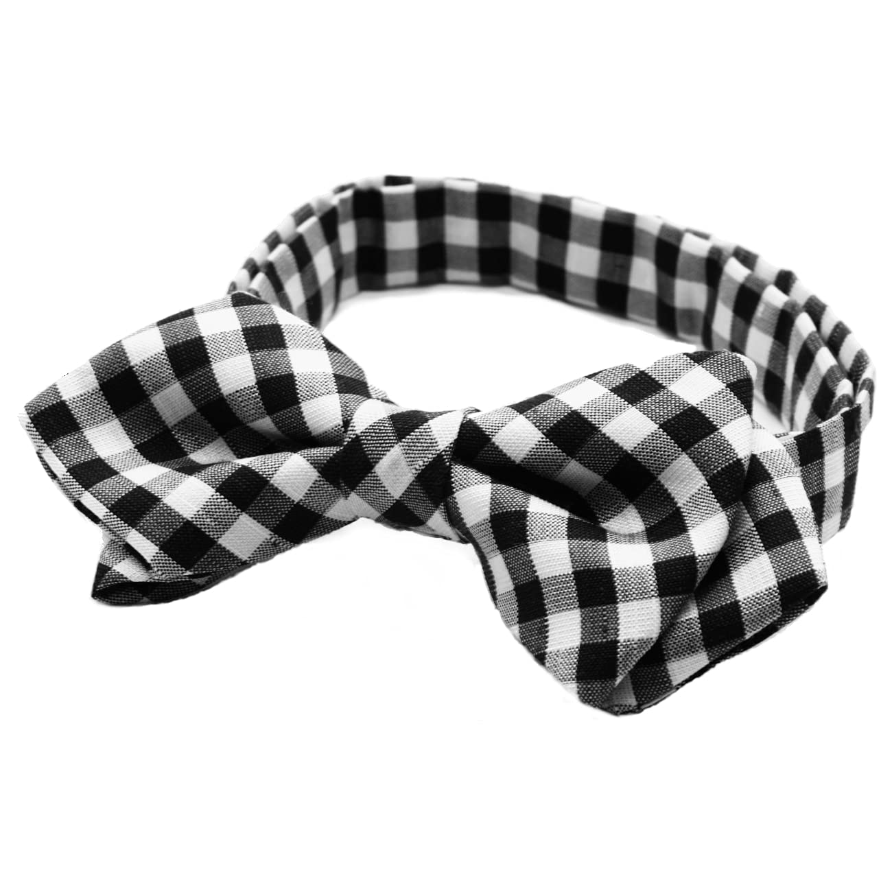 [D+Arts] Stylish Monotone Bow Tie, Silk Linen Gingham Check Pattern, Simple Fastener, Made in Japan (Black)