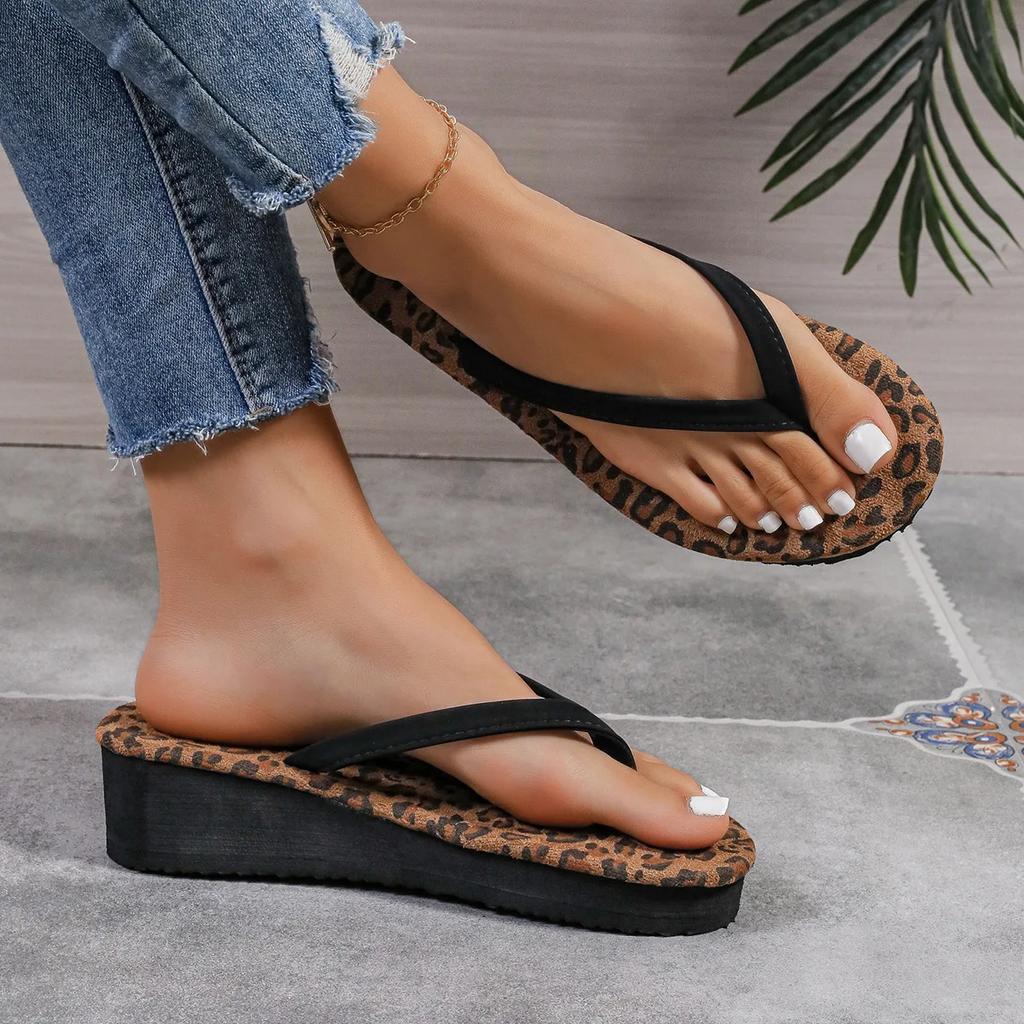 Sandale de vară din cauciuc cu model leopard, sandale pentru femei, pantofi de plajă, sandale plate pentru interior și exterior, sandale de plajă ...