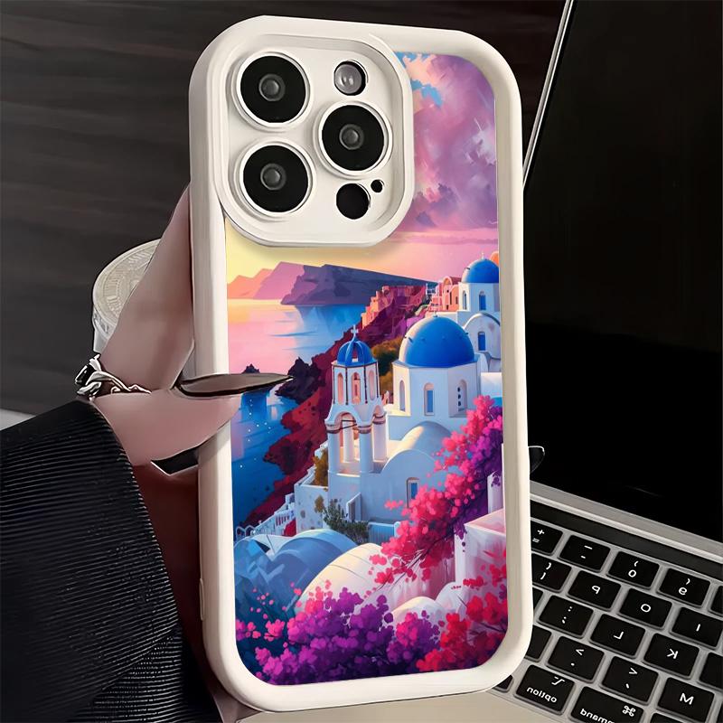 Phone Case for iPhone 17 Air 16E 15 16 Pro Max Santorini Greece Summer Cover 14 Plus 13 12 Mini Soft Shell Silicone Fundas