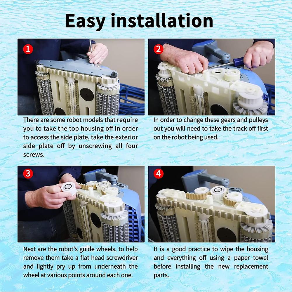 4pcs Guide Wheels with 2pcs Pulley Gears Replacement for 3884997-R6 Pool Cleaner