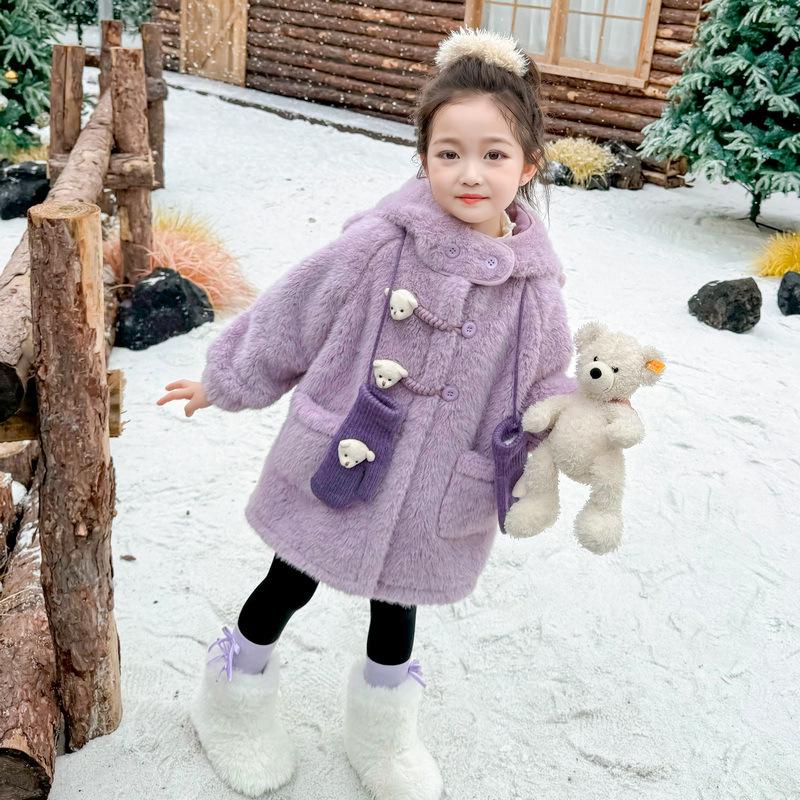 2025 Girls' Fleece-lined Lambswool Coat - Stylish Autumn/Winter Sweater for Kids