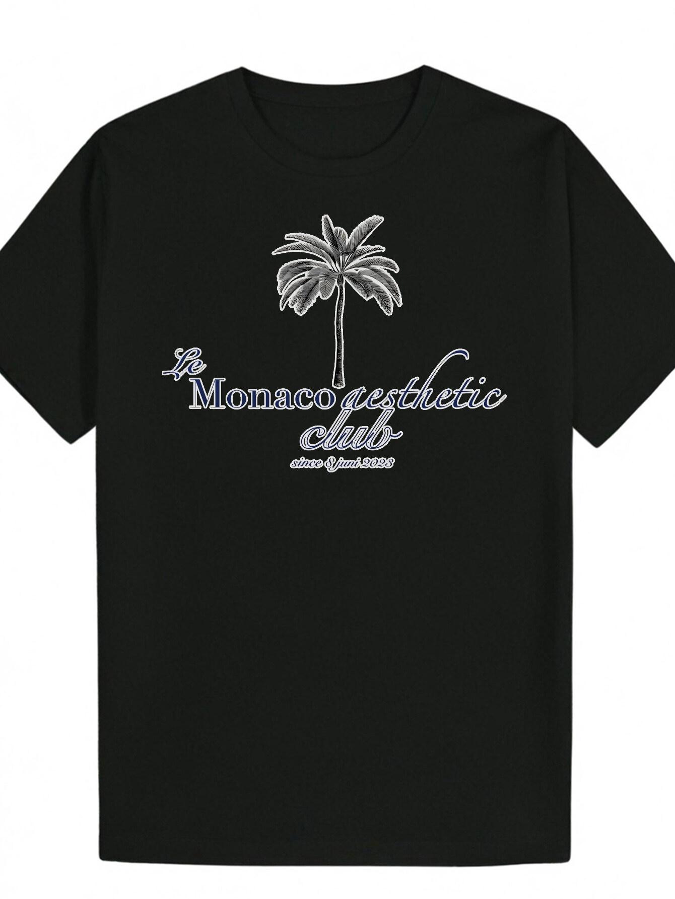 

Tropical Palm Tree Print T-shirt - Soft Polyester Round Neck Tee with Be Monaco Gospel Design XXL