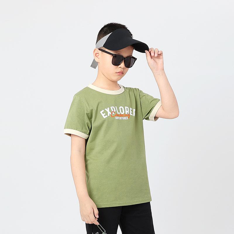 

Летняя корейская версия новой детской спортивной толстовки с коротким рукавом для больших детей из чистого хлопка с принтом, футболка с коротким рукавом для мальчиков 130cm