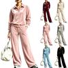 Women's Casual Velvet Two Piece Set with Half Zip Collared Top and Wide Leg Pants