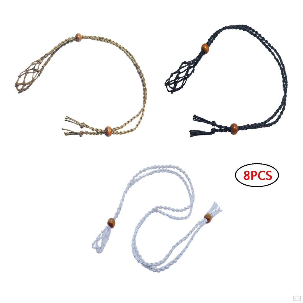 8 Handgjorda Halsbandssnören Tom Hållare Justerbar Nätpåse Hänge Bohemisk för Gåva Armband