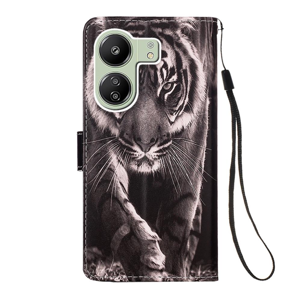 For Xiaomi Redmi 13C 4G/13C 5G/13R 5G/Poco M6 5G/Poco C65 4G Leather Case with Strap Pattern Printing Phone Stand Cover