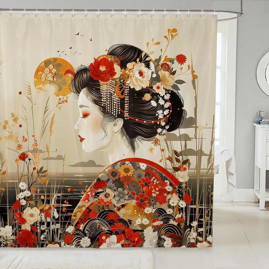 Samurai Fabric Shower Curtain Japanese Style Shower Curtain for Kids Boys Girls Vintage Dragon Bathroom Waterproof Accessories