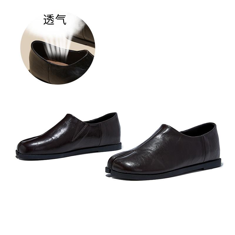 

The first layer of sheepskin insoles, split-toe shoes, spring new one-pedal retro pig s trotters, single shoes, casual and versatile women s shoes 40 коричневий