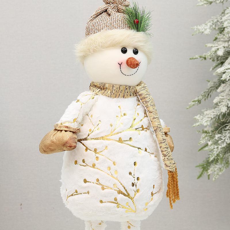 Extendable Fabric Snowman Figure with Gold Stamped Hat Christmas Tabletop and Floor Display Ornament